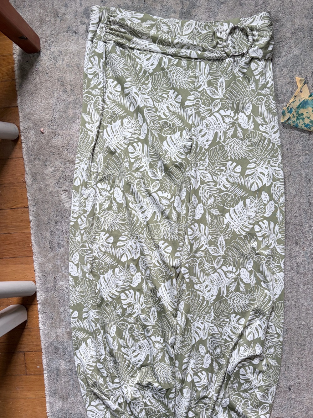 Robert Louis Olive Green and White Leaf Print pants
